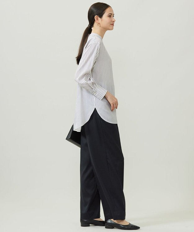 自由区 L SOMELOSバンドカラー ブラウス セピアストライプ