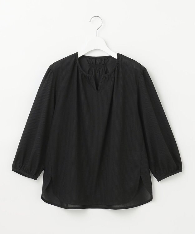 J.PRESS LADIES S 【WEB限定カラーあり・洗える・イージーケア】 アーネストストライプ スリットネック カットソー ブラック系1