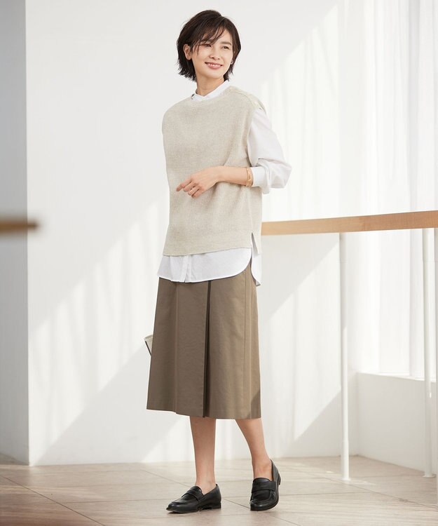 J.PRESS LADIES L 【洗える】 リネンコットン ニットベスト ベージュ系