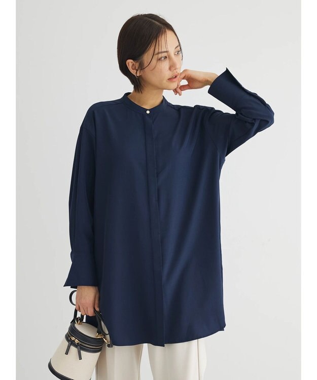 Green Parks イージーケア　比翼ボタンチュニック Dark Navy