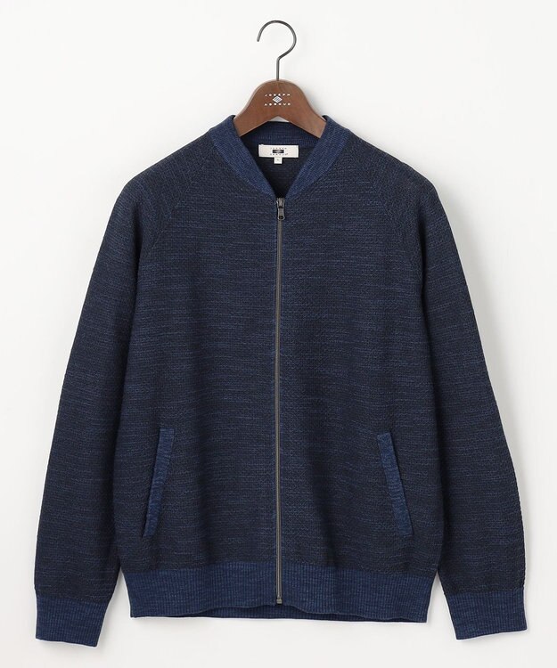 JOSEPH ABBOUD 【イタリア糸×エコ素材・通気性・軽量】スラブギマ×和紙 ニット ブルゾン ネイビー系