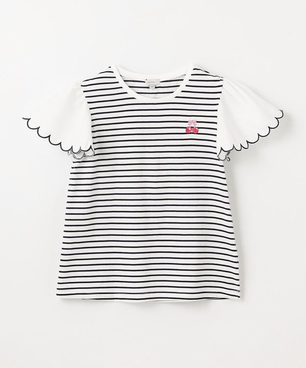 ANY KIDS 袖スカラップ ボーダーTシャツ ネイビー