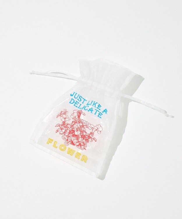 earth music&ecology 刺繍チュール巾着 White