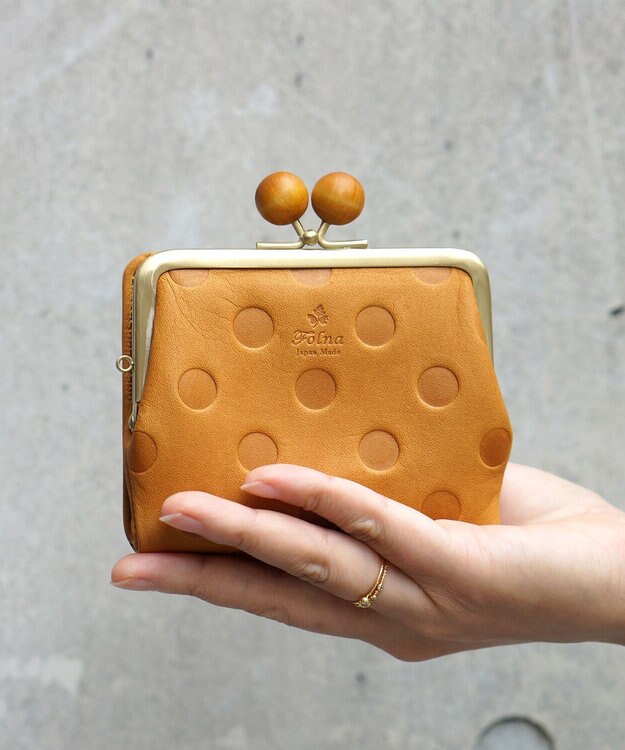 FOLNA RD ドット型押し ウッドボールがま口財布 キャメル