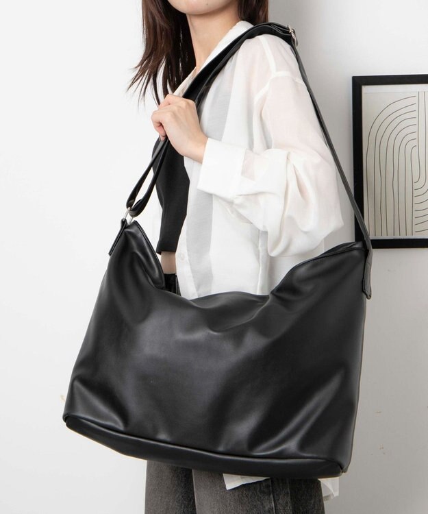 WEGO 【ユニセックス着用ITEM】レザータッチBIGショルダー ブラック