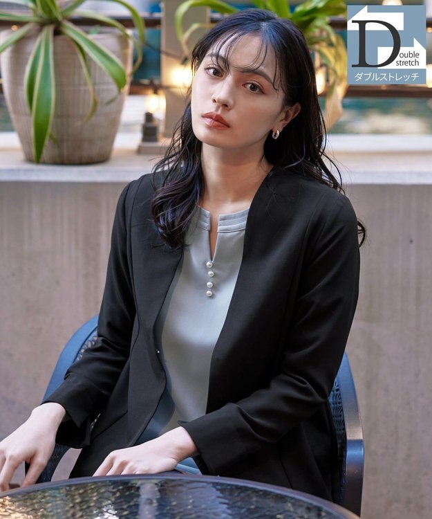 Tiaclasse 【ダブルストレッチ・洗える】カラーレスロングジャケット ブラック