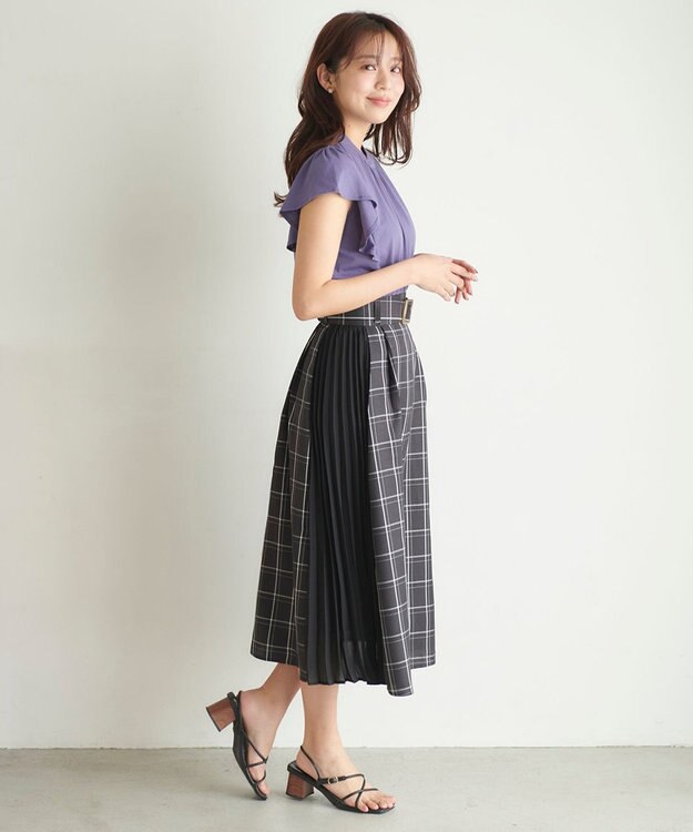 Feroux 【UVケア】スタンドカラーフレアスリーブ Ｔシャツ パープル系