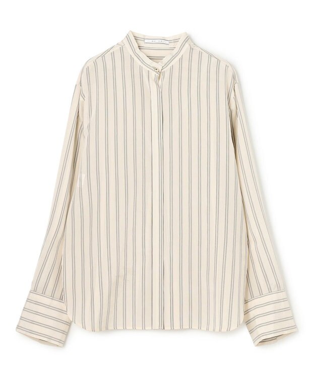 BEIGE， BOWEN / メタル釦ストライプシャツ Ecru Stripes