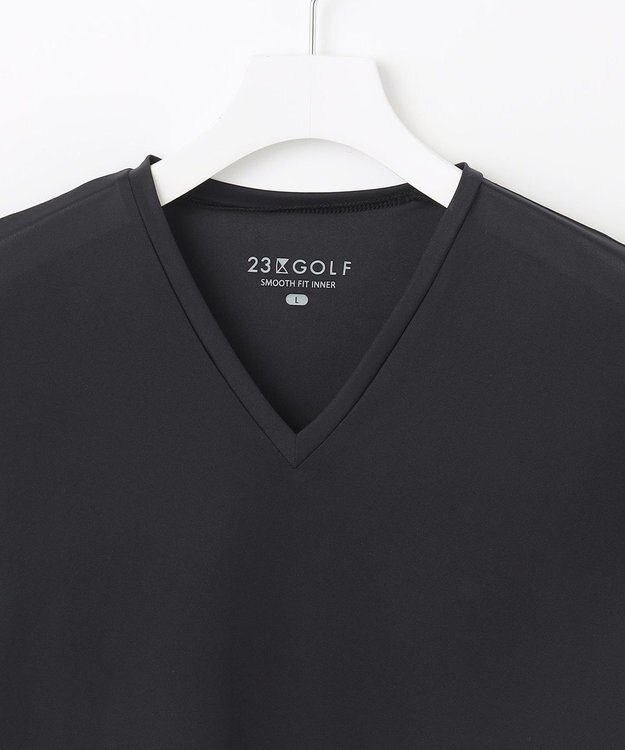 23区GOLF 【MEN】【吸水速乾/UVケア】30デニール 無地Vネックインナーシャツ ブラック系