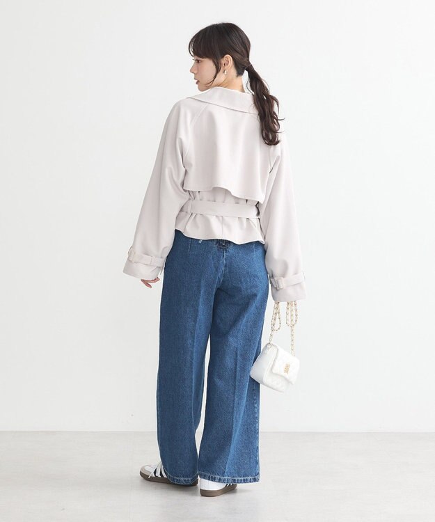 earth music&ecology バックフレアショートトレンチコート Light Gray
