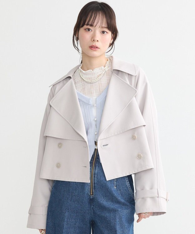 earth music&ecology バックフレアショートトレンチコート Light Gray