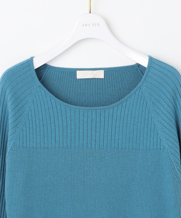 ANY SIS 【ウールブレンドシリーズ】ベースネックリブコンビ ニット ブルー