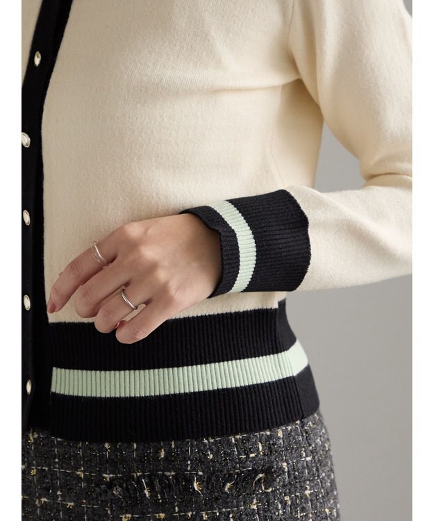 Te chichi バイカラークラシカルカーディガン オフホワイト