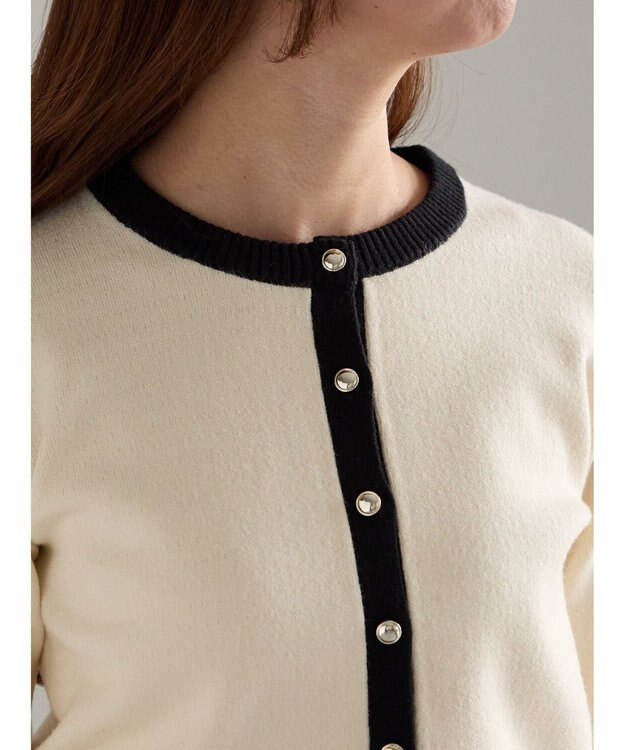 Te chichi バイカラークラシカルカーディガン オフホワイト