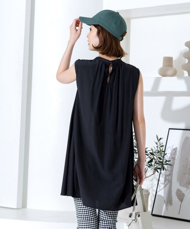 Tiaclasse 【洗える】体型カバーも叶うAラインギャザーチュニック ブラック