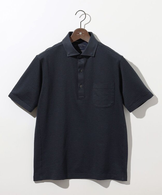 JOSEPH ABBOUD クールビズ【オリジナルオーガニックコットン使用・日本素材】JOEコットンサッカー ポロシャツ ネイビー系
