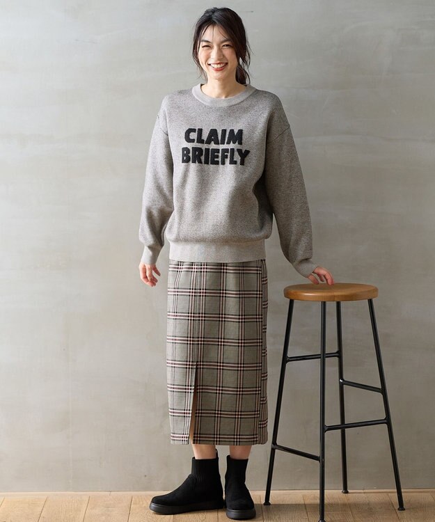 ANY L 【手洗い可/ウエストゴム/裏起毛】チェックボンディングタイトスカート ビックチェック