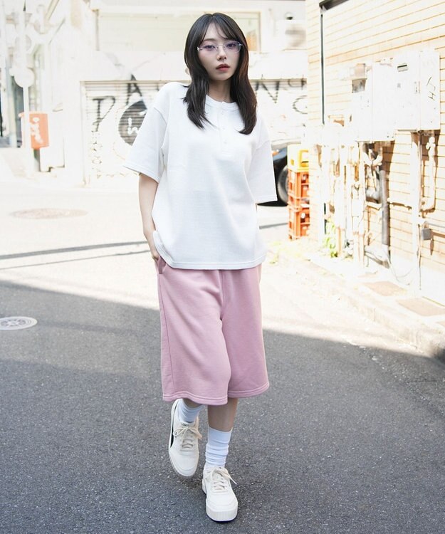 WEGO 【ユニセックス着用ITEM/MLサイズ展開】ワッフルヘンリーネックT（SS） ホワイト