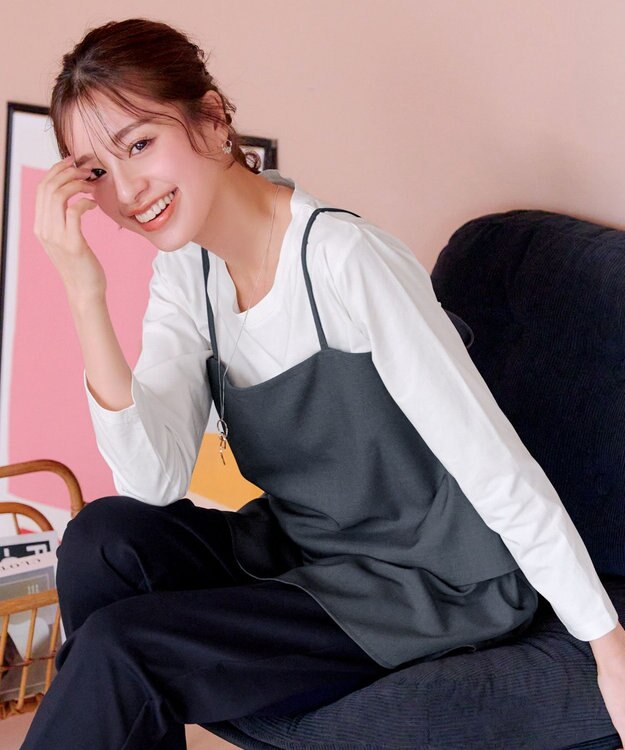 Tiaclasse 【洗える】リボンキャミドッキングカットソートップス チャコールグレー