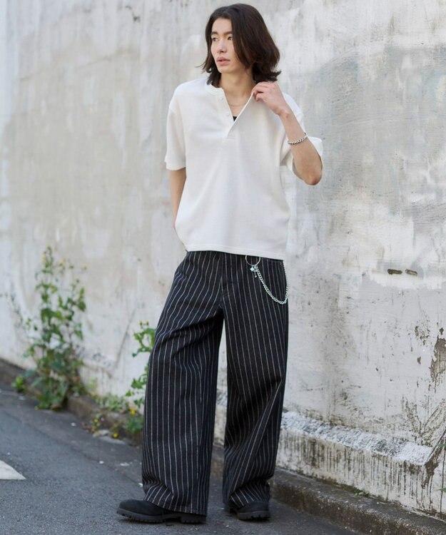 WEGO 【ユニセックス着用ITEM/MLサイズ展開】ワッフルヘンリーネックT（SS） ホワイト