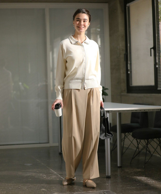 Green Parks ここちニット衿付き配色プルオーバー Ecru