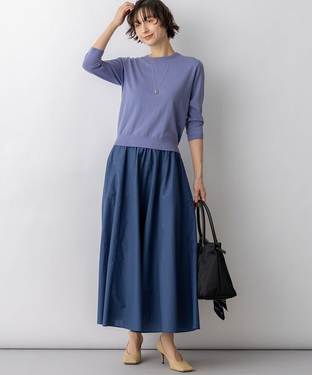 23区 L 【先行予約】ナイロンコットンタフタ フレアスカート グレイッシュブルー系