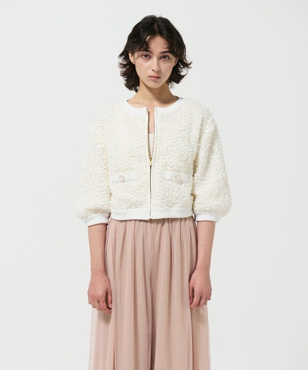 GRACE CONTINENTAL チュールフリルニットブルゾン ホワイト