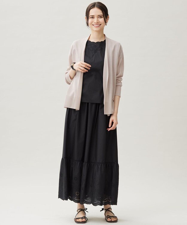 自由区 L 【カタログ掲載・接触冷感・洗える】エンブロイダリーローンティアード スカート ブラック