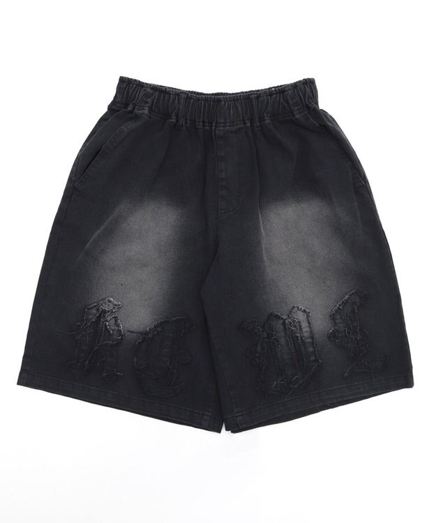 WEGO ツイルブラスト加工ワイドショートパンツ ブラック