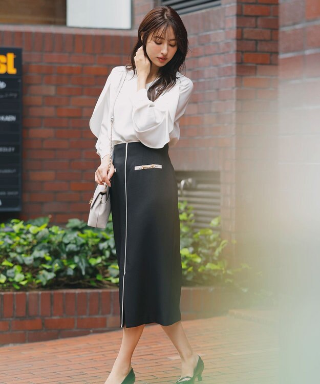 ANY SIS S 【全方位 好印象】フェミニンブラウス×ビットタイトスカート セット ブラック