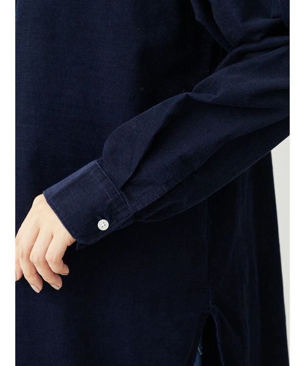 Green Parks 柔らかい細コールシャツ Navy