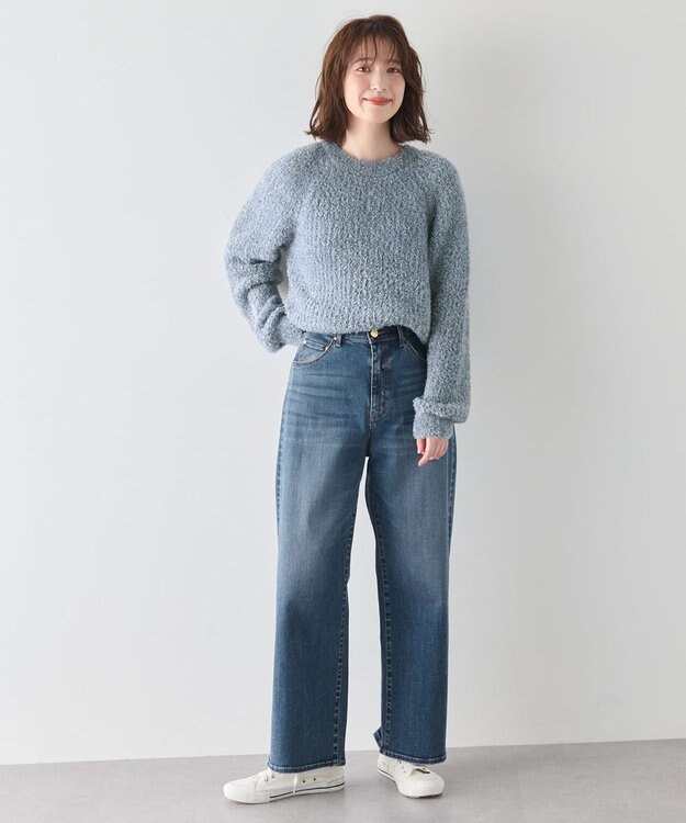 ANY カーリーファンシーニット ブルー