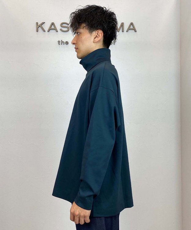 KASHIYAMA 【シルケット加工】コットンタートルネックカットソー ディープグリーン