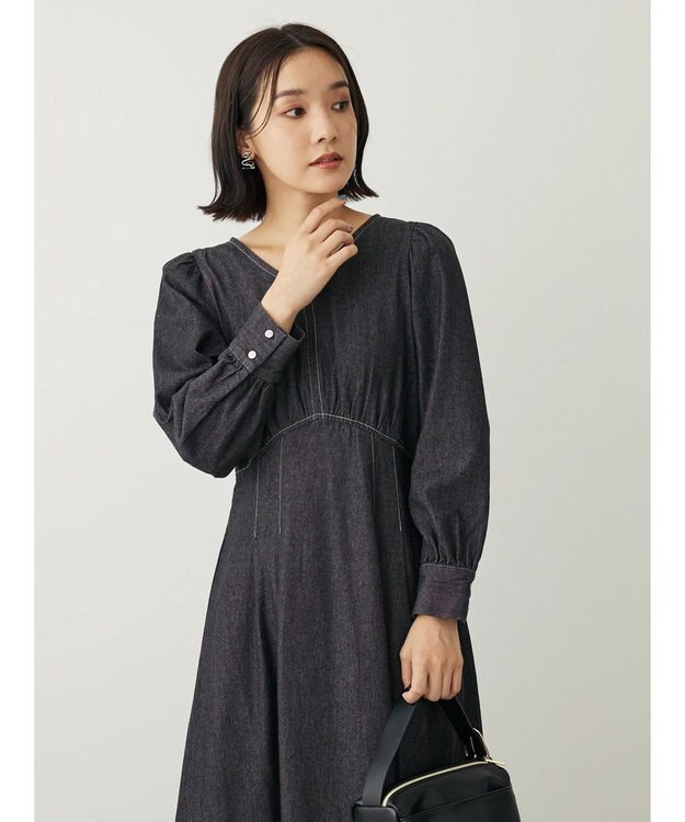 Green Parks ・ＥＬＥＮＣＡＲＥ　ＤＵＥウエストタックデニムワンピース Black