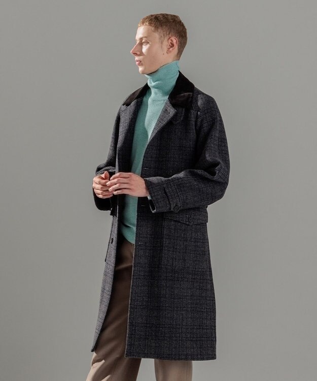 JOSEPH HOMME ニードルパンチグレンチェック　シングルブレストトレンチコート ネイビー系3
