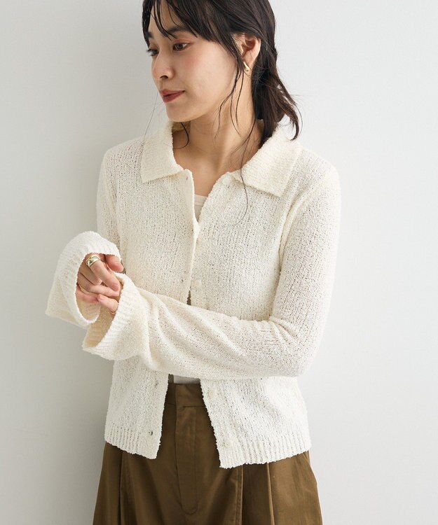 CRAFT STANDARD BOUTIQUE ブークレヤーン衿付きニットカーディガン Ivory