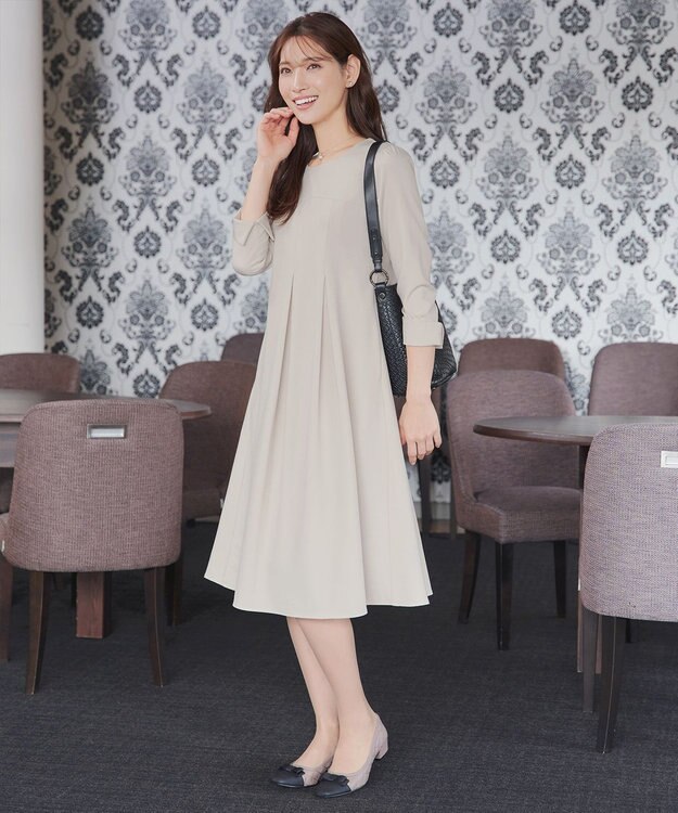 Tiaclasse L ボックスタックAラインワンピース ベージュ