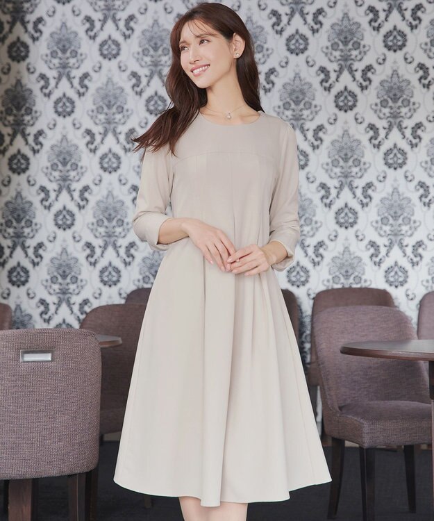 Tiaclasse L ボックスタックAラインワンピース ベージュ