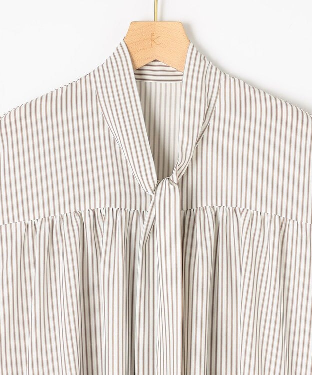 組曲 S ライトデシンボウタイ ブラウス ベージュストライプ系1