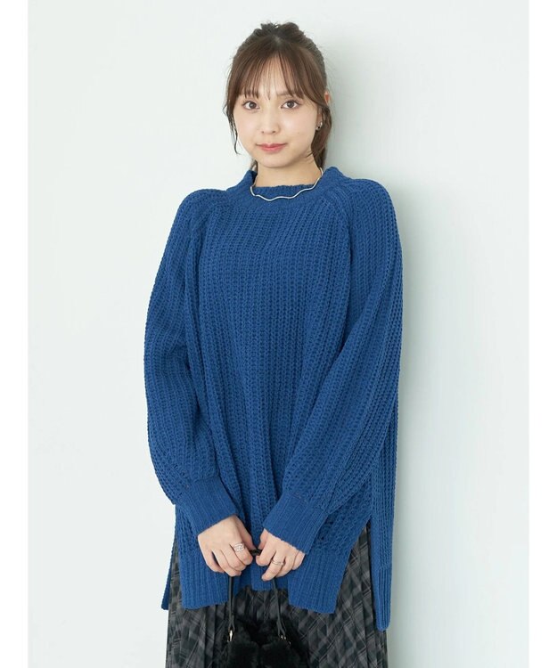 earth music&ecology マットモール片畦チュニック Dark Blue