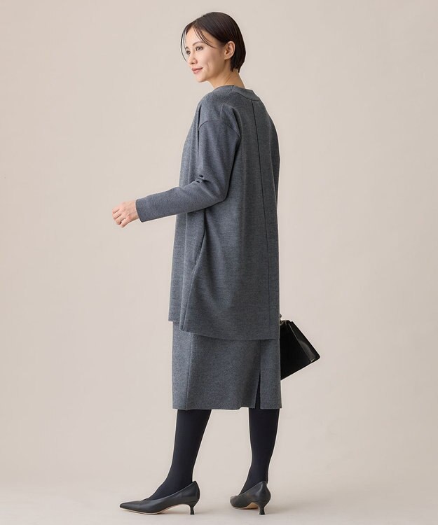 自由区 【洗える】ウールニットコンビジャージー ライトアウター グレー系