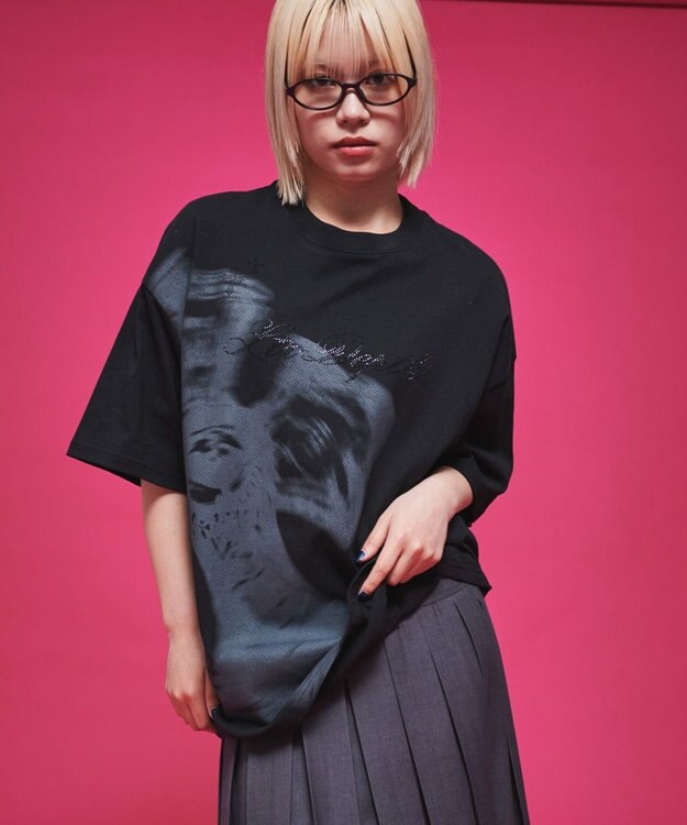 WEGO 【ユニセックス着用ITEM】ラインストーングラフィックT（SS） ブラック