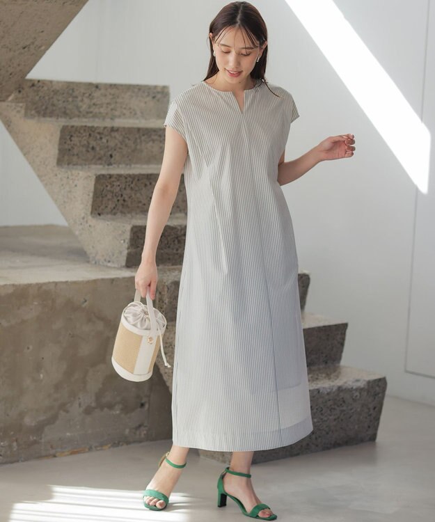 組曲 【先行予約】ソフトサッカー ワンピース エクリュ×ネイビーストライプ系1