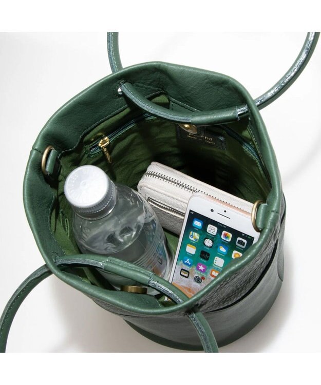 UNBILLION 【テレビ ドラマ着用アイテム】ペルケ perche / 姫路レザー丸手ハンドル2wayバケツバッグ グリーン