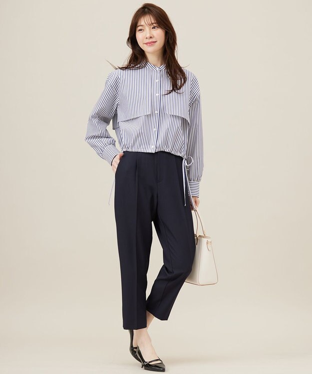 ANY SIS L 【UVカット・接触冷感・速乾】クロップトヨークハオリ シャツ ネイビーストライプ