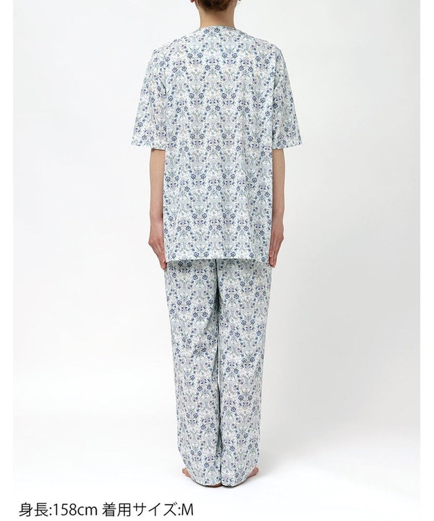 WACOAL パジャマ 綿100%(本体) 天竺素材 ミントン 5分袖 半袖 長ズボン レディース NDT167 /ワコール ホワイト