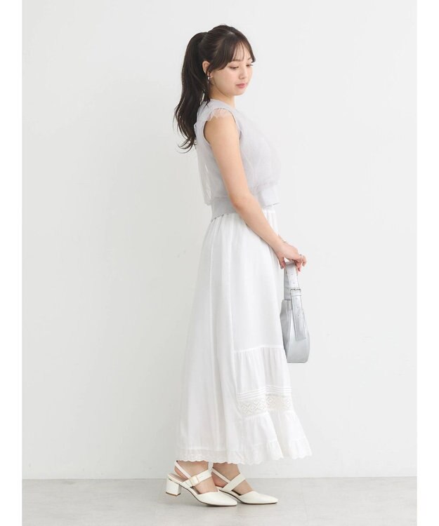 earth music&ecology チュールドッキングノースリカーディガン Light Gray