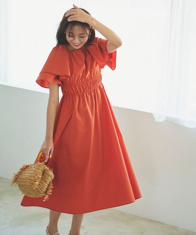 Feroux 【洗える】ラッフル ワンピース オレンジ系