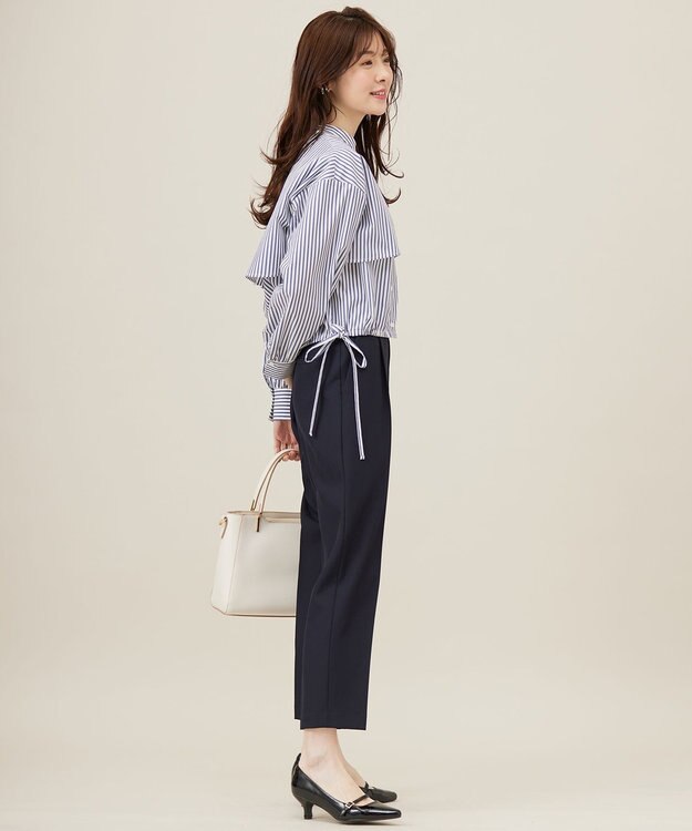 ANY SIS 【UVカット・接触冷感・速乾】クロップトヨークハオリ シャツ ネイビーストライプ