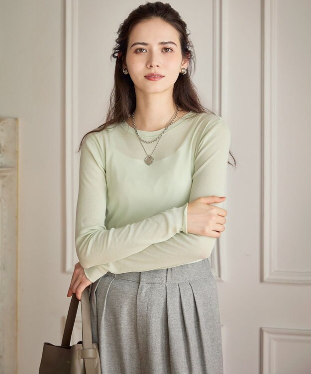 23区 【SLOW/一部店舗限定】シアーリブロンTEE クルーネック カットソー スモーキーグリーン系